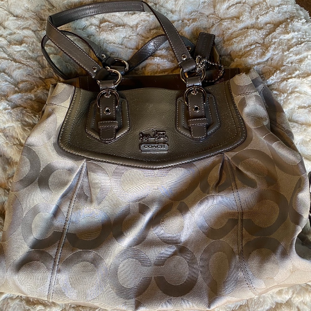 Coach purse grey handles